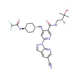 CC(C)(O)[C@H](F)CNC(=O)c1cnc(-n2ncc3cc(C#N)cnc32)cc1N[C@H]1CC[C@H](NC(=O)C(F)F)CC1 ZINC001772627788