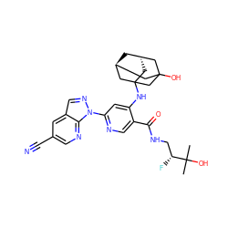 CC(C)(O)[C@H](F)CNC(=O)c1cnc(-n2ncc3cc(C#N)cnc32)cc1NC12C[C@H]3C[C@@H](CC(O)(C3)C1)C2 ZINC001772621373