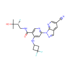 CC(C)(O)[C@H](F)CNC(=O)c1cnc(-n2ncc3cc(C#N)cnc32)cc1NC1CC(F)(F)C1 ZINC001772615860