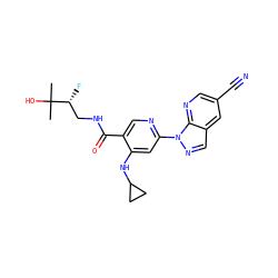 CC(C)(O)[C@H](F)CNC(=O)c1cnc(-n2ncc3cc(C#N)cnc32)cc1NC1CC1 ZINC001772608996