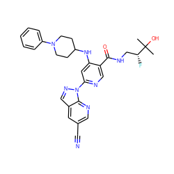 CC(C)(O)[C@H](F)CNC(=O)c1cnc(-n2ncc3cc(C#N)cnc32)cc1NC1CCN(c2ccccc2)CC1 ZINC001772614591