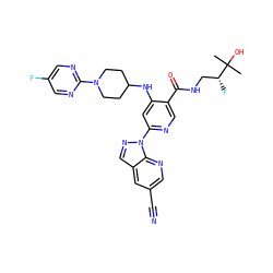 CC(C)(O)[C@H](F)CNC(=O)c1cnc(-n2ncc3cc(C#N)cnc32)cc1NC1CCN(c2ncc(F)cn2)CC1 ZINC001772657787