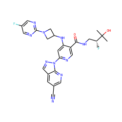 CC(C)(O)[C@H](F)CNC(=O)c1cnc(-n2ncc3cc(C#N)cnc32)cc1NC1CN(c2ncc(F)cn2)C1 ZINC001772599920