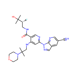 CC(C)(O)[C@H](F)CNC(=O)c1cnc(-n2ncc3cc(C#N)cnc32)cc1NCC(C)(C)N1CCOCC1 ZINC001772639578