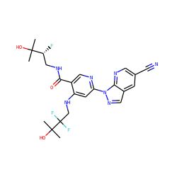 CC(C)(O)[C@H](F)CNC(=O)c1cnc(-n2ncc3cc(C#N)cnc32)cc1NCC(F)(F)C(C)(C)O ZINC001772621420