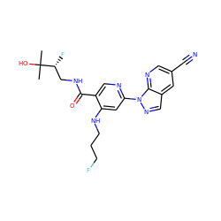 CC(C)(O)[C@H](F)CNC(=O)c1cnc(-n2ncc3cc(C#N)cnc32)cc1NCCCF ZINC001772570538