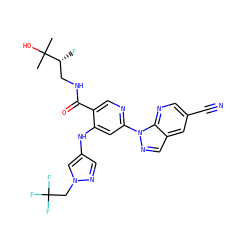 CC(C)(O)[C@H](F)CNC(=O)c1cnc(-n2ncc3cc(C#N)cnc32)cc1Nc1cnn(CC(F)(F)F)c1 ZINC001772651754