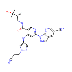 CC(C)(O)[C@H](F)CNC(=O)c1cnc(-n2ncc3cc(C#N)cnc32)cc1Nc1cnn(CCC#N)c1 ZINC001772597290