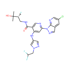 CC(C)(O)[C@H](F)CNC(=O)c1cnc(-n2ncc3cc(Cl)cnc32)cc1Nc1cnn(CC(F)F)c1 ZINC001772570604