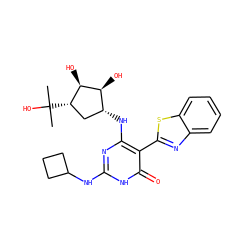 CC(C)(O)[C@H]1C[C@@H](Nc2nc(NC3CCC3)[nH]c(=O)c2-c2nc3ccccc3s2)[C@H](O)[C@@H]1O ZINC001772609974