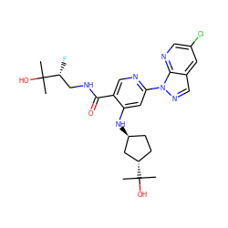 CC(C)(O)[C@H]1CC[C@H](Nc2cc(-n3ncc4cc(Cl)cnc43)ncc2C(=O)NC[C@@H](F)C(C)(C)O)C1 ZINC001772629679