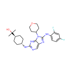 CC(C)(O)[C@H]1CC[C@H](Nc2ncc3nc(Nc4ccc(F)cc4F)n(C4CCOCC4)c3n2)CC1 ZINC000254136596