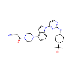 CC(C)(O)[C@H]1CC[C@H](Nc2nccc(-n3ccc4c(N5CCN(C(=O)CC#N)CC5)cccc43)n2)CC1 ZINC000261127365