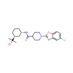 CC(C)(O)[C@H]1CCC[C@H](NC(=O)C2CCN(c3nc4cc(Cl)ccc4o3)CC2)C1 ZINC000095583318