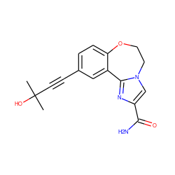 CC(C)(O)C#Cc1ccc2c(c1)-c1nc(C(N)=O)cn1CCO2 ZINC000205786858