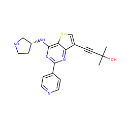 CC(C)(O)C#Cc1csc2c(N[C@@H]3CCNC3)nc(-c3ccncc3)nc12 ZINC000223671359