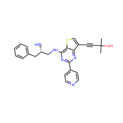 CC(C)(O)C#Cc1csc2c(NC[C@@H](N)Cc3ccccc3)nc(-c3ccncc3)nc12 ZINC000223688615