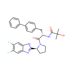 CC(C)(O)C(=O)N[C@@H](Cc1ccc(-c2ccccc2)cc1)C(=O)N1CCC[C@H]1c1nc2cc(F)c(F)cc2[nH]1 ZINC000064548793