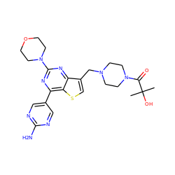 CC(C)(O)C(=O)N1CCN(Cc2csc3c(-c4cnc(N)nc4)nc(N4CCOCC4)nc23)CC1 ZINC000205715006