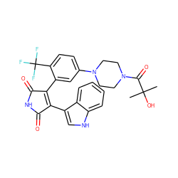 CC(C)(O)C(=O)N1CCN(c2ccc(C(F)(F)F)c(C3=C(c4c[nH]c5ccccc45)C(=O)NC3=O)c2)CC1 ZINC000066103171