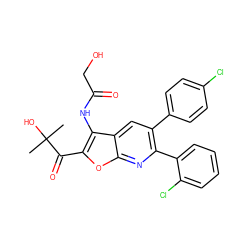 CC(C)(O)C(=O)c1oc2nc(-c3ccccc3Cl)c(-c3ccc(Cl)cc3)cc2c1NC(=O)CO ZINC000034108852