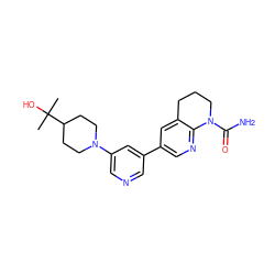 CC(C)(O)C1CCN(c2cncc(-c3cnc4c(c3)CCCN4C(N)=O)c2)CC1 ZINC001772588323