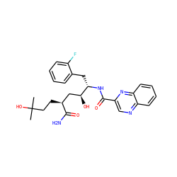 CC(C)(O)CC[C@@H](C[C@H](O)[C@H](Cc1ccccc1F)NC(=O)c1cnc2ccccc2n1)C(N)=O ZINC000026268494