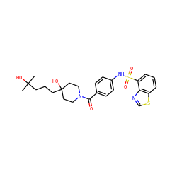 CC(C)(O)CCCC1(O)CCN(C(=O)c2ccc(NS(=O)(=O)c3cccc4scnc34)cc2)CC1 ZINC000220624285