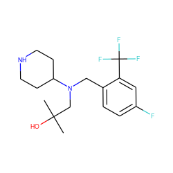 CC(C)(O)CN(Cc1ccc(F)cc1C(F)(F)F)C1CCNCC1 ZINC000036093166