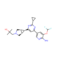 CC(C)(O)CN1C[C@@H]2[C@H](c3cc(-c4cnc(N)c(OC(F)F)c4)nc(C4CC4)n3)[C@@H]2C1 ZINC000653754874