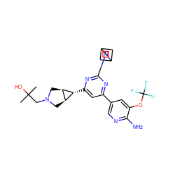 CC(C)(O)CN1C[C@H]2[C@@H](C1)[C@@H]2c1cc(-c2cnc(N)c(OC(F)(F)F)c2)nc(N2CC3CC2C3)n1 ZINC000653768980