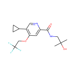 CC(C)(O)CNC(=O)c1cc(OCC(F)(F)F)c(C2CC2)cn1 ZINC000149241925