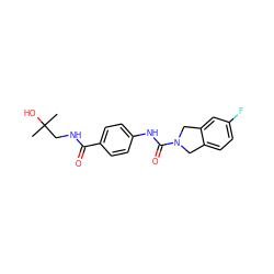 CC(C)(O)CNC(=O)c1ccc(NC(=O)N2Cc3ccc(F)cc3C2)cc1 ZINC000167235592