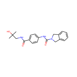 CC(C)(O)CNC(=O)c1ccc(NC(=O)N2Cc3ccccc3C2)cc1 ZINC000166398129