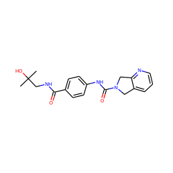 CC(C)(O)CNC(=O)c1ccc(NC(=O)N2Cc3cccnc3C2)cc1 ZINC000166664038