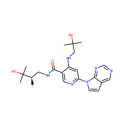 CC(C)(O)CNc1cc(-n2ccc3cncnc32)ncc1C(=O)NC[C@@H](F)C(C)(C)O ZINC001772645081