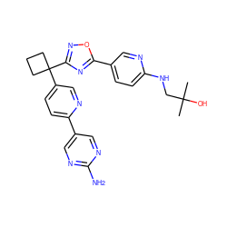 CC(C)(O)CNc1ccc(-c2nc(C3(c4ccc(-c5cnc(N)nc5)nc4)CCC3)no2)cn1 ZINC000114768252