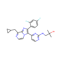 CC(C)(O)CNc1nccc(-c2c(-c3ccc(F)cc3F)nc3c(CC4CC4)nccn23)n1 ZINC000063298607