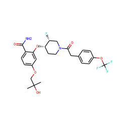 CC(C)(O)COc1ccc(C(N)=O)c(O[C@H]2CCN(C(=O)Cc3ccc(OC(F)(F)F)cc3)C[C@H]2F)c1 ZINC000526061579