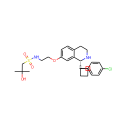 CC(C)(O)CS(=O)(=O)NCCOc1ccc2c(c1)[C@@H](C1(c3ccc(Cl)cc3)CCC1)NCC2 ZINC000114981703