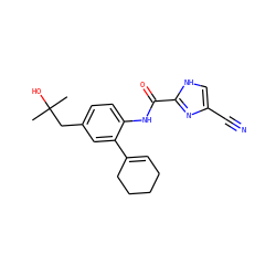 CC(C)(O)Cc1ccc(NC(=O)c2nc(C#N)c[nH]2)c(C2=CCCCC2)c1 ZINC000103285596