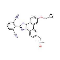 CC(C)(O)Cc1ccc2c(c1)c1cc(OCC3CC3)ccc1c1[nH]c(-c3c(C#N)cccc3C#N)nc21 ZINC000043153508