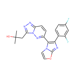 CC(C)(O)Cc1nnc2ccc(-c3c(-c4ccc(F)cc4F)nc4occn34)nn12 ZINC000063298085