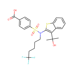 CC(C)(O)c1c(N(CCCCC(F)(F)F)S(=O)(=O)c2ccc(C(=O)O)cc2)sc2ccccc12 ZINC000115232500