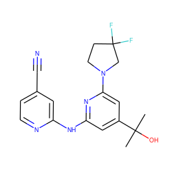 CC(C)(O)c1cc(Nc2cc(C#N)ccn2)nc(N2CCC(F)(F)C2)c1 ZINC000299863282