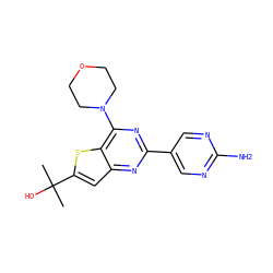 CC(C)(O)c1cc2nc(-c3cnc(N)nc3)nc(N3CCOCC3)c2s1 ZINC000043208700