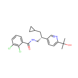 CC(C)(O)c1ccc([C@H](CNC(=O)c2cccc(Cl)c2Cl)CC2CC2)cn1 ZINC000217370795