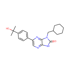 CC(C)(O)c1ccc(-c2cnc3[nH]c(=O)n(CC4CCCCC4)c3n2)cc1 ZINC000073198289