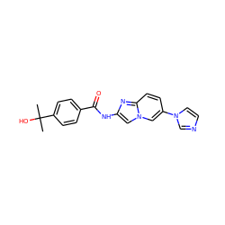 CC(C)(O)c1ccc(C(=O)Nc2cn3cc(-n4ccnc4)ccc3n2)cc1 ZINC000095561054