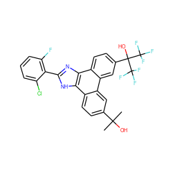 CC(C)(O)c1ccc2c(c1)c1cc(C(O)(C(F)(F)F)C(F)(F)F)ccc1c1nc(-c3c(F)cccc3Cl)[nH]c21 ZINC000049679715